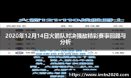 2020年12月14日火箭队对决强敌精彩赛事回顾与分析